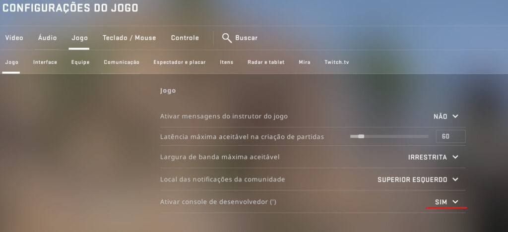 Ativar console no csgo
